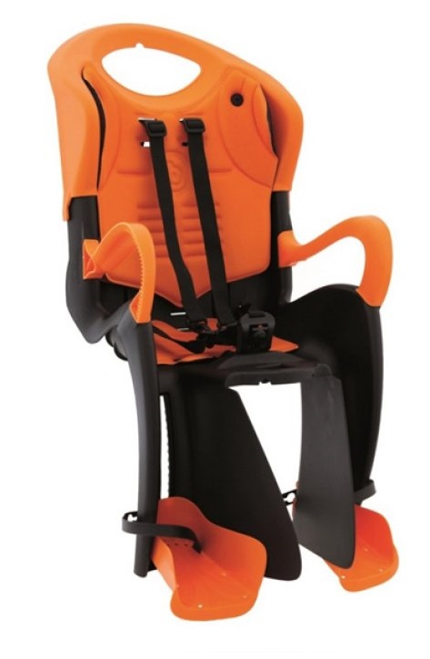 Купить Детское велокресло BELLELLI Tiger на багажник, чёрно-оранжевое с оранжевой вставкой